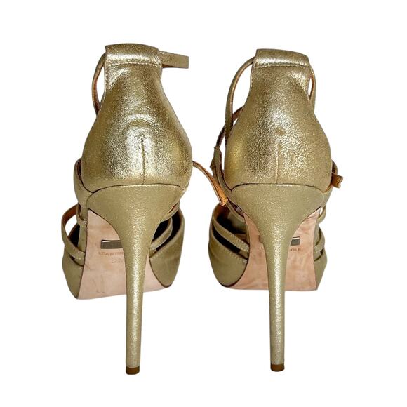 BADGLEY MISCHKA Shimmer Gold FISHER II Rhinestone Heeled Sandals Sz 9 - Picture 5 of 9